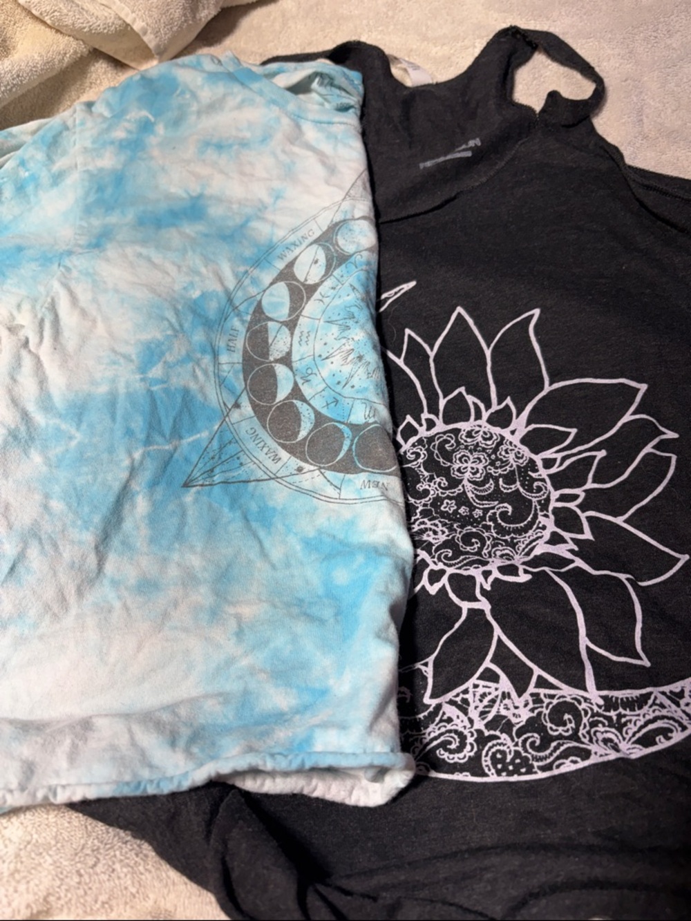 Fifth Sun Tie-Dye Blue Tank Top with Moon Graphic yoga tops